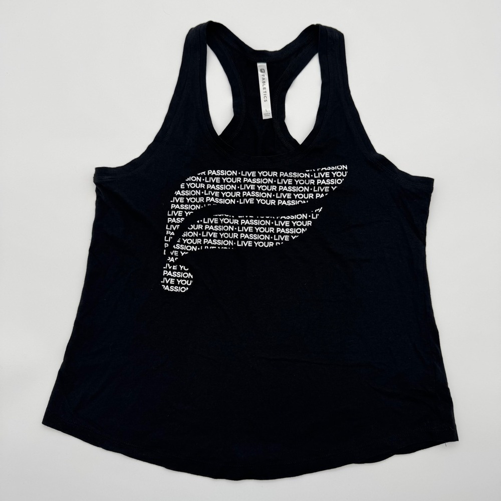 Fabletics Womens Black Live Your Passion Graphic Logo Tank Top Size L